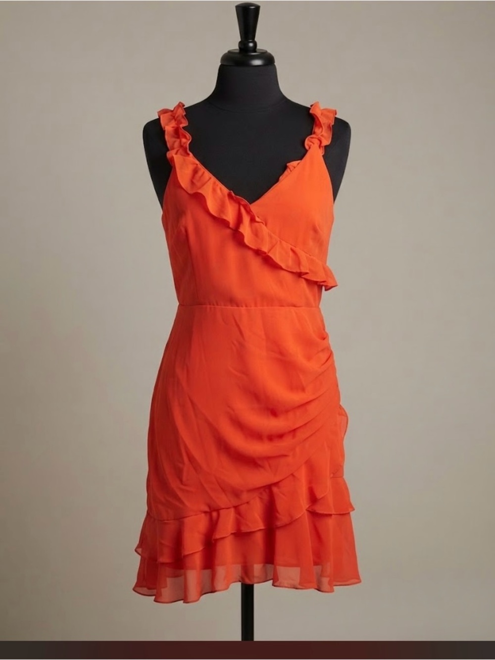 Vibrant Orange Ruffle-Accent Sleeveless Mini Dress